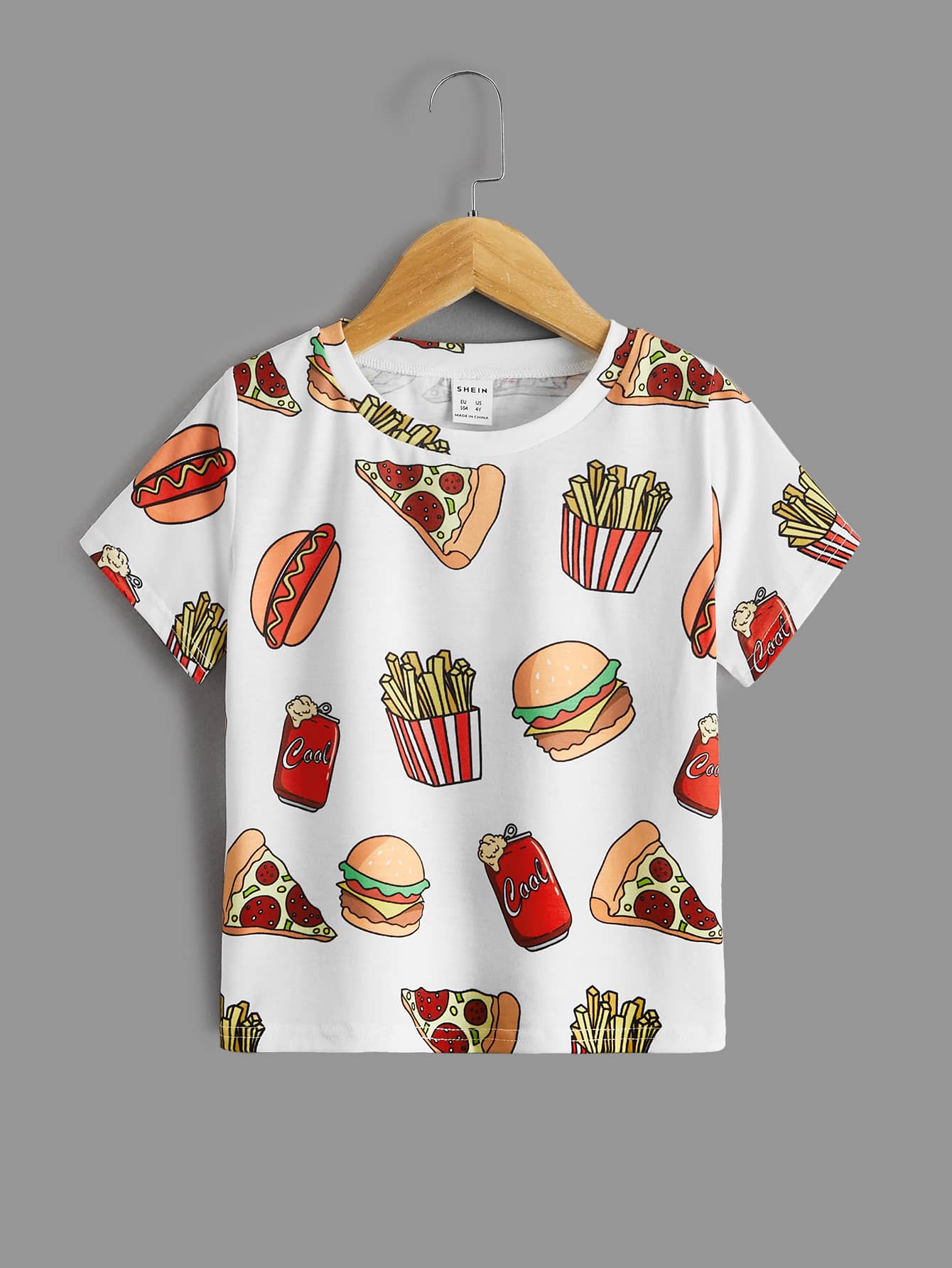 SHEIN 男孩食物印花船領t恤 - 白色 - 查看 1