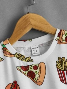 SHEIN 男孩食物印花船領t恤 - 白色 - 查看 4