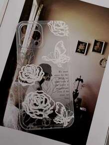 Rose Pattern Clear Phone Case - Clear - View 3
