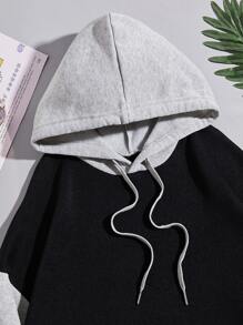 雙色表情和字母圖案袋鼠口袋抽繩連帽衫 - 黑色 - 查看 4