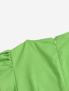 Puff Sleeve Wrap Tie Side Ruffle Trim Dress - Green - View 4