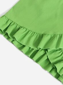 Puff Sleeve Wrap Tie Side Ruffle Trim Dress - Green - View 5