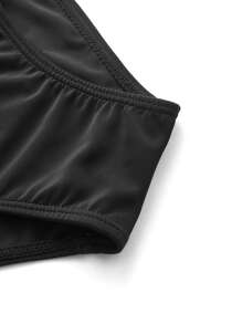 Hollow-out Swim Dress With Bikini Bottom - Black - View 3