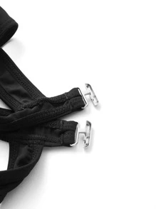 Hollow-out Swim Dress With Bikini Bottom - Black - View 4