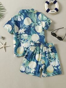 Young Boy Lemon Print Button Front Beach Swimsuit