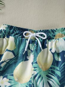 Young Boy Lemon Print Button Front Beach Swimsuit
