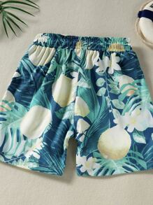 Young Boy Lemon Print Button Front Beach Swimsuit