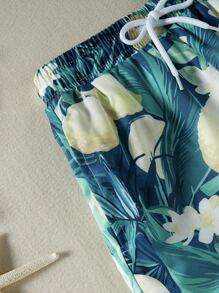 Young Boy Lemon Print Button Front Beach Swimsuit