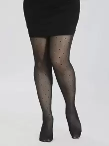 Plus Size Polka Dot Tights - Black - View 1
