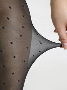 Plus Size Polka Dot Tights - Black - View 2