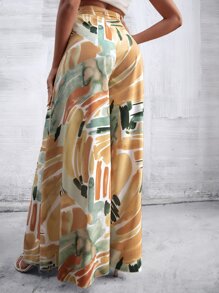 Breezaya Quần ống rộng in họa tiết cọ lưng cao - Nhiều màu - Xem 2