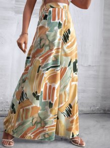 Breezaya Quần ống rộng in họa tiết cọ lưng cao - Nhiều màu - Xem 3