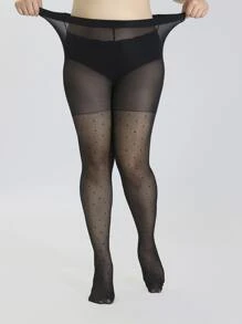 Plus Size Polka Dot Tights - Black - View 3