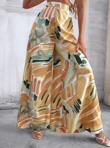 Breezaya Quần ống rộng in họa tiết cọ lưng cao - Nhiều màu - Xem 4