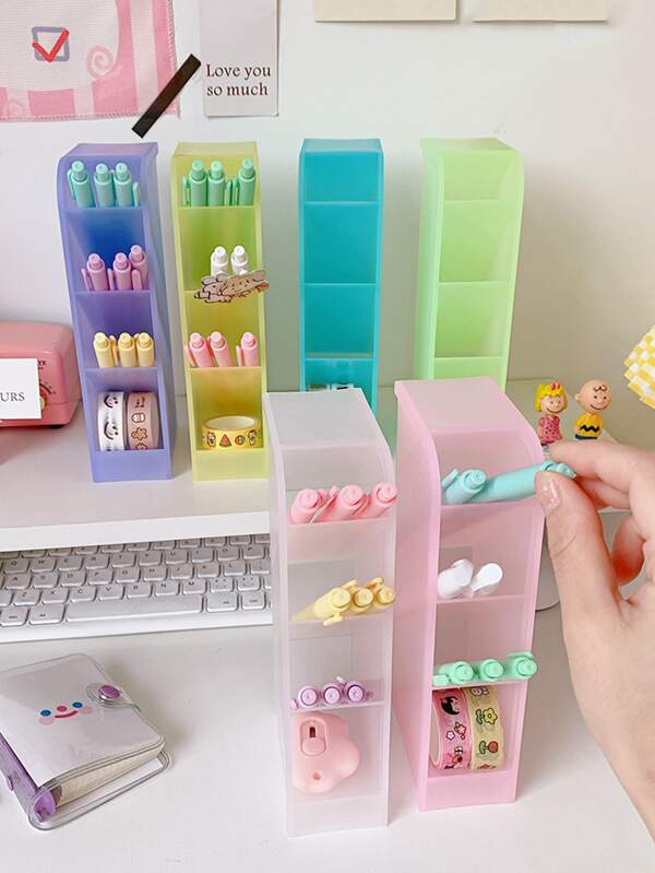 1pc Random Desk Pen Holder Pencil Makeup Storage Box Kawaii Large