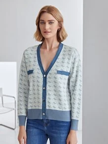MOTF PREMIUM WOOL MIX HOUNDSTOOTH CARDIGAN - Blue - View 1