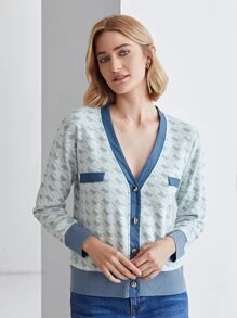 MOTF PREMIUM WOOL MIX HOUNDSTOOTH CARDIGAN - Blue - View 3