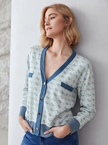 MOTF PREMIUM WOOL MIX HOUNDSTOOTH CARDIGAN - Blue - View 4