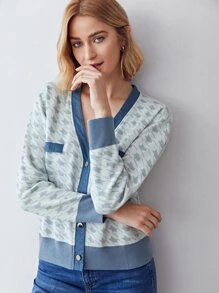 MOTF PREMIUM WOOL MIX HOUNDSTOOTH CARDIGAN - Blue - View 5