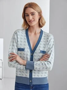 MOTF PREMIUM WOOL MIX HOUNDSTOOTH CARDIGAN - Blue - View 7