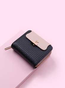 Ví gấp có nút bấm có kết cấu, ví nhỏ có cửa sổ đựng thẻ ID, ví nữ có khóa kéo, ví cầm tay, tiền mặt, nhân viên văn phòng, cho nữ sinh viên đại học, công việc, kinh doanh, đi làm, văn phòng, kỷ niệm, cặp đôi, làm quà tặng sinh nhật, quà tặng ngày lễ tình nhân, quà tặng - màu đen - Xem 3