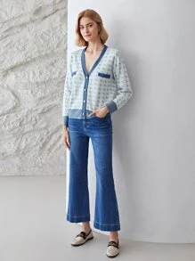 MOTF PREMIUM WOOL MIX HOUNDSTOOTH CARDIGAN - Blue - View 8