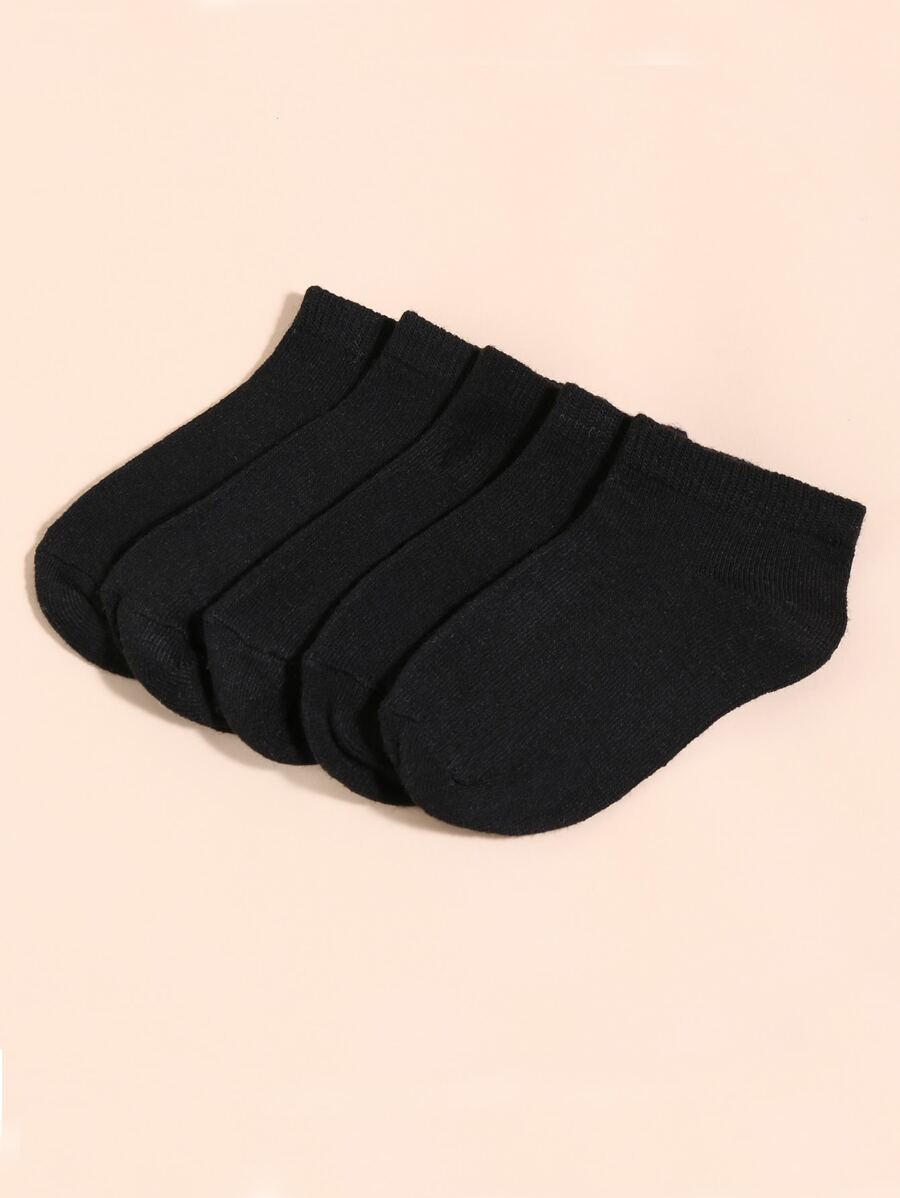 5pairs Toddler Kids Solid Socks - Black - View 1