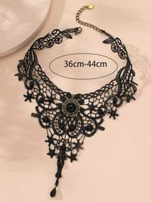 Bead Decor Lace Choker - Black - View 3