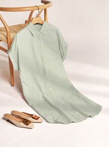 SHEIN Unity Striped Print Curved Hem Pocket Patched Dress - Multicolor - View 1