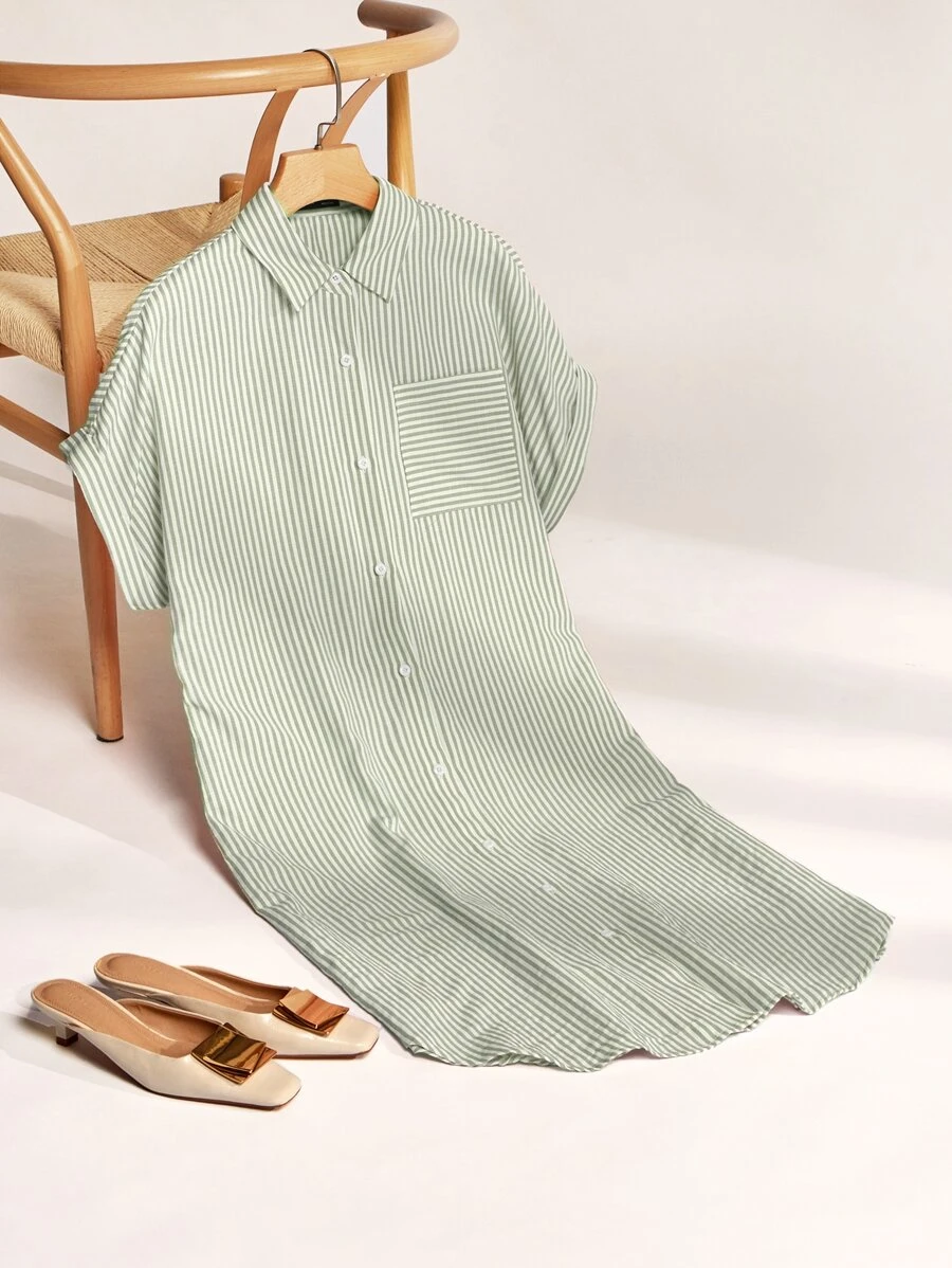 SHEIN Unity Striped Print Curved Hem Pocket Patched Dress - Multicolor - View 1