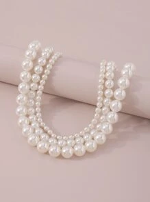 Mydear Faux Pearl Beaded Layered Necklace