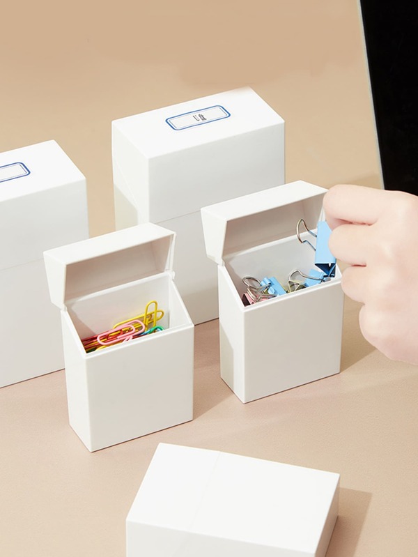 1pc Plain Storage Box, Plastic White Simple Storage Box For Home