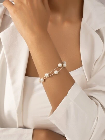 Faux Pearl Decor Layered Bracelet