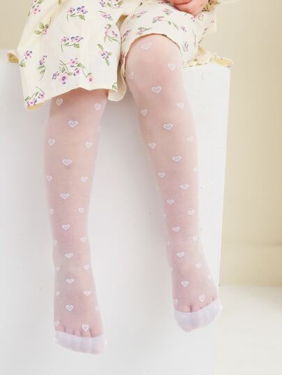 1 Pack Girls Solid Color Hollow Heart Comfortable Breathable Net Stockings Pantyhose For back to school