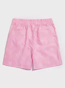 ROMWE MEN Casual Spring/Summer Beach Vacation Graphic Pink Men Tropical Palm Tree Print Shorts, School - Pink - View 2