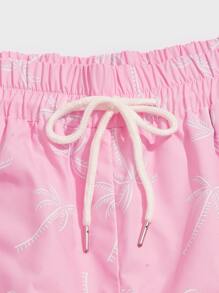 ROMWE MEN Casual Spring/Summer Beach Vacation Graphic Pink Men Tropical Palm Tree Print Shorts, School - Pink - View 3