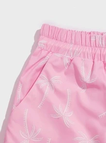 ROMWE MEN Casual Spring/Summer Beach Vacation Graphic Pink Men Tropical Palm Tree Print Shorts, School - Pink - View 4