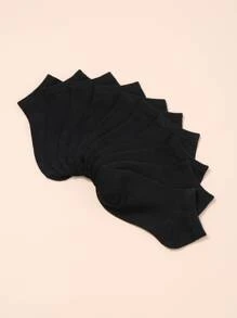 10 Pares/conjunto Calcetines Cortos Para Niños - Negro - Ver 1