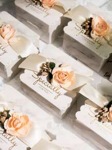 1pc Marble Pattern Gift Wrapping Box, Faux Flower Decor Candy Box For Wedding - Multicolor - View 1