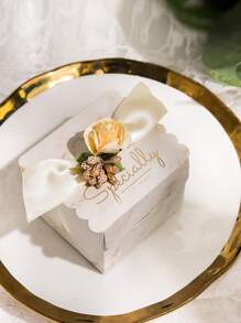 1pc Marble Pattern Gift Wrapping Box, Faux Flower Decor Candy Box For Wedding - Multicolor - View 2
