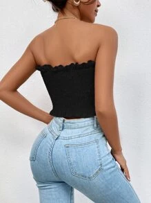 Chiquease Frill Trim Shirred Crop Tube Top - Black - View 2