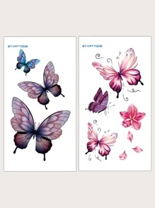 2sheets Butterfly Pattern Tattoo Sticker - Multicolor - View 1