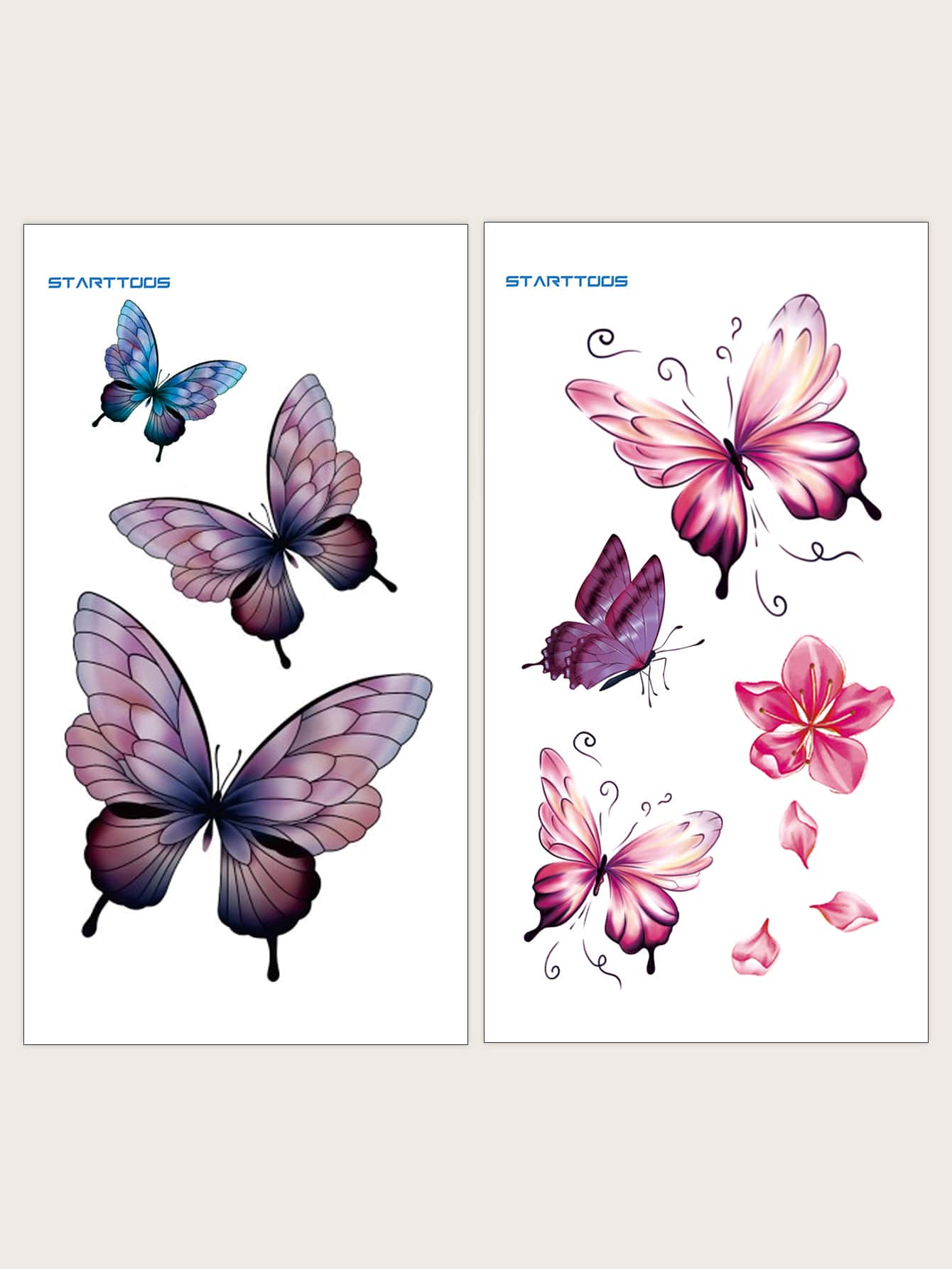 2sheets Butterfly Pattern Tattoo Sticker - Multicolor - View 1