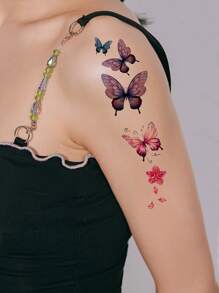 2sheets Butterfly Pattern Tattoo Sticker - Multicolor - View 2
