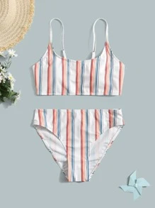 SHEIN Tween Girl Vertical Striped Bikini Set Summer Beach - Multicolor - View 1