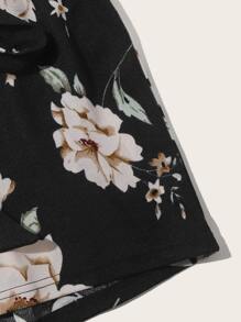 SHEIN VCAY Bộ thời trang Plus Size Thắt lưng Quần paper-bag Hoa Boho - màu đen - Xem 5