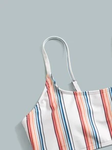 SHEIN Tween Girl Vertical Striped Bikini Set Summer Beach - Multicolor - View 3