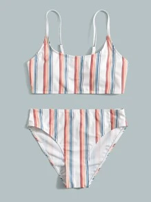 SHEIN Tween Girl Vertical Striped Bikini Set Summer Beach - Multicolor - View 4