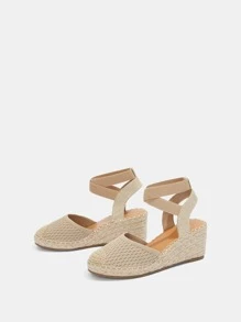 Zapatos cuña minimalista tejido tira tobillera - Albaricoque - Ver 5