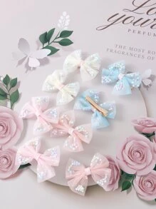 8入組小女童串珠細節網紗蝴蝶結髮夾 - 彩色 - 查看 3